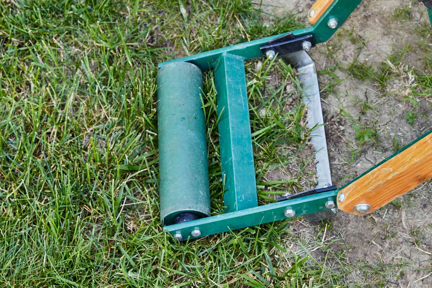 Positioning the sod cutter at the initial location.