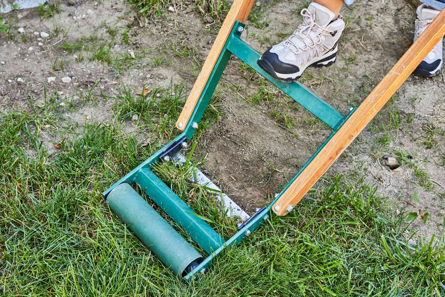 Utilizing the foot to propel the sod cutter ahead.